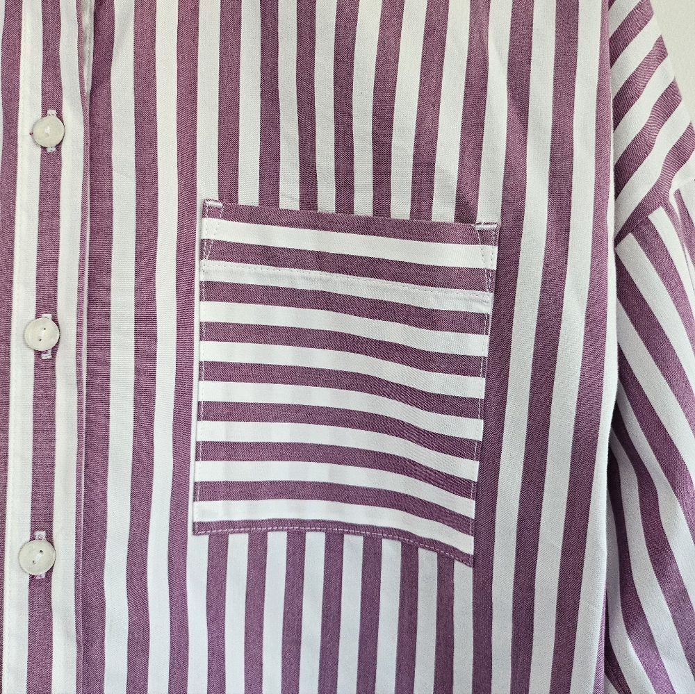 J.Jill Wearever Collection Striped Button Down Shirt Petite Medium Stretch - Picture 7 of 12